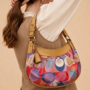 COACH F13796 Signatue MultiColor Scarf Print Purse